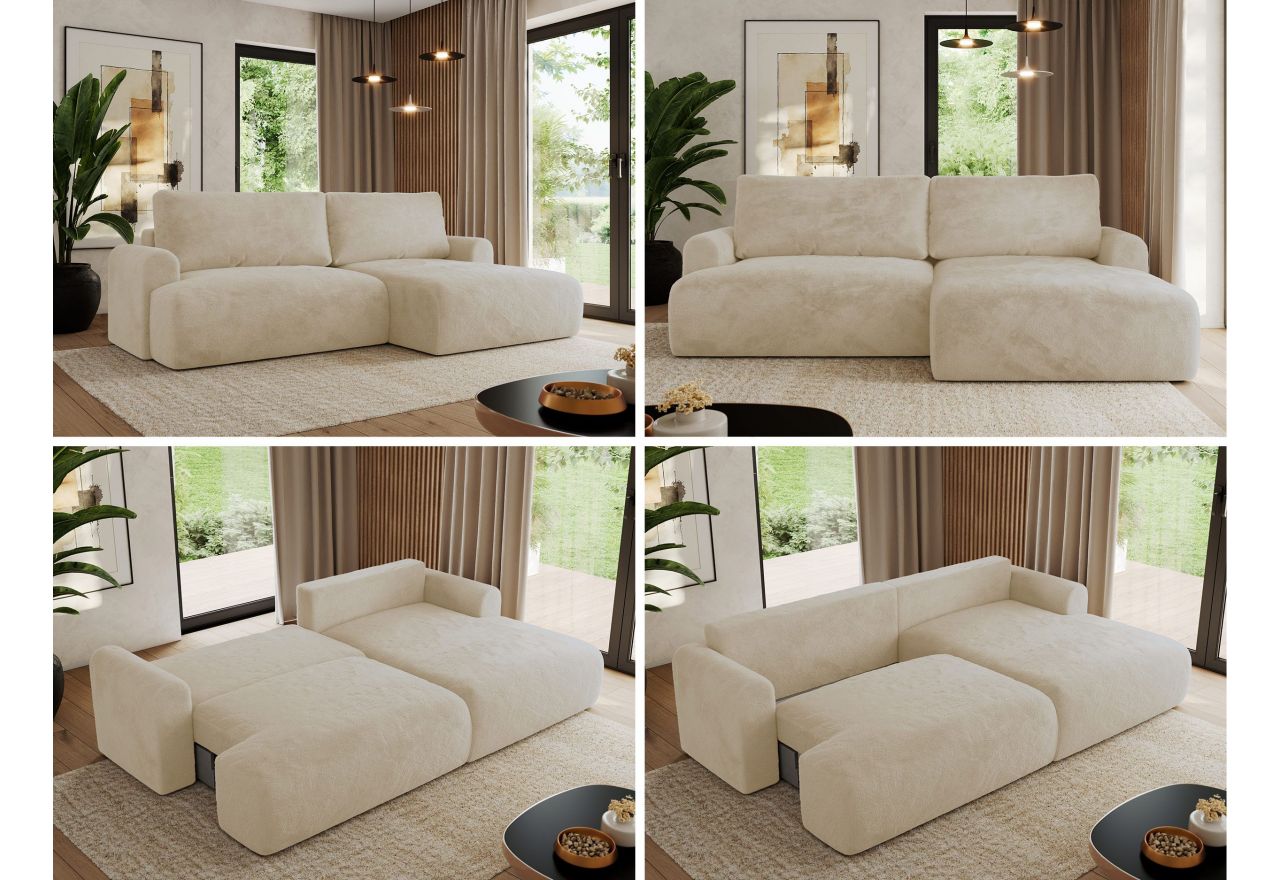 Narożnik TONO L - strona prawa - kremowy, plusz