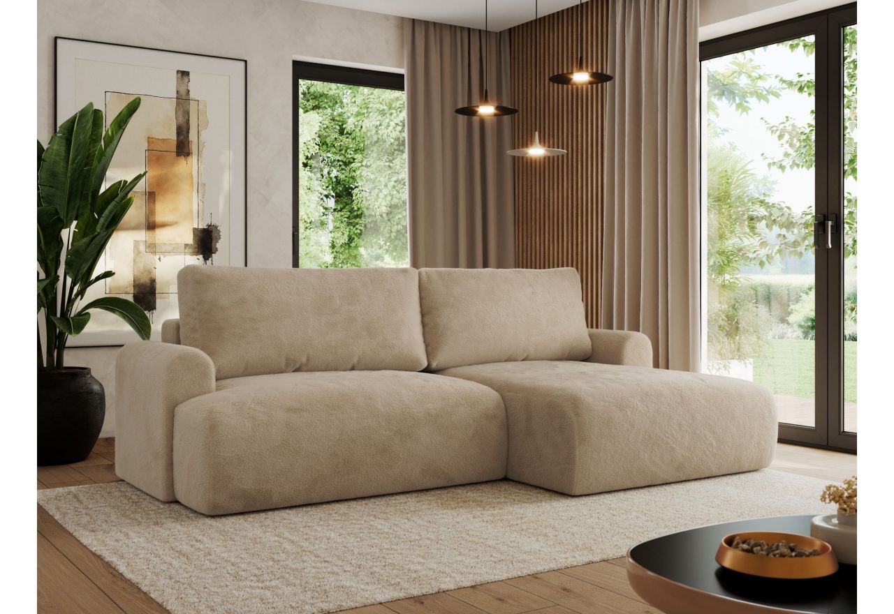 Narożnik TONO L - strona prawa - beżowy, plusz