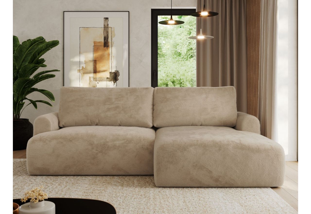 Narożnik TONO L - strona prawa - beżowy, plusz