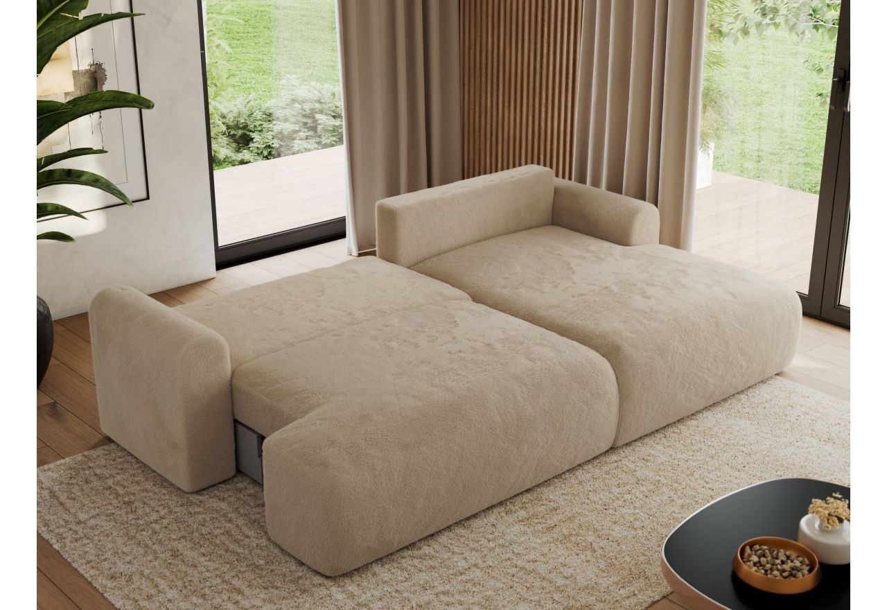 Narożnik TONO L - strona prawa - beżowy, plusz