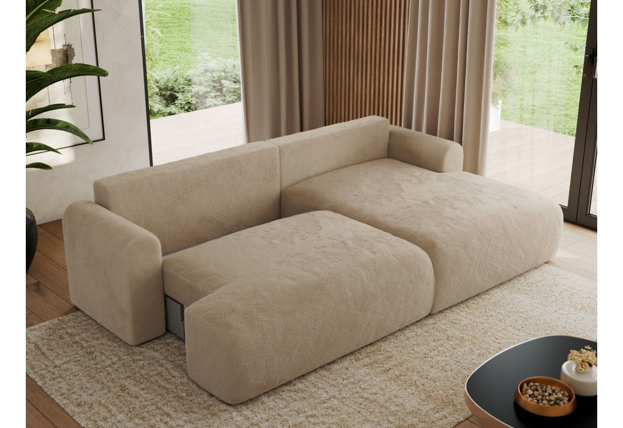 Narożnik TONO L - strona prawa - beżowy, plusz