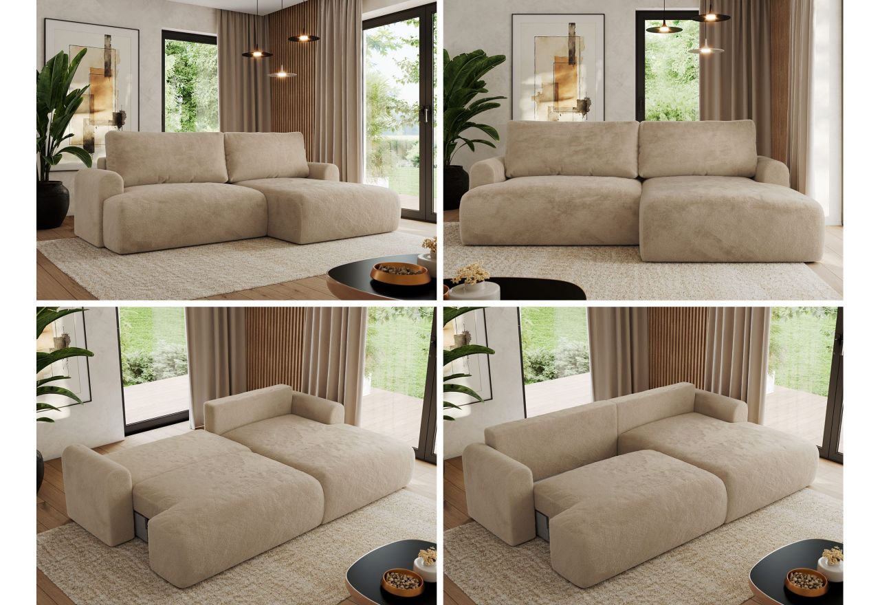 Narożnik TONO L - strona prawa - beżowy, plusz