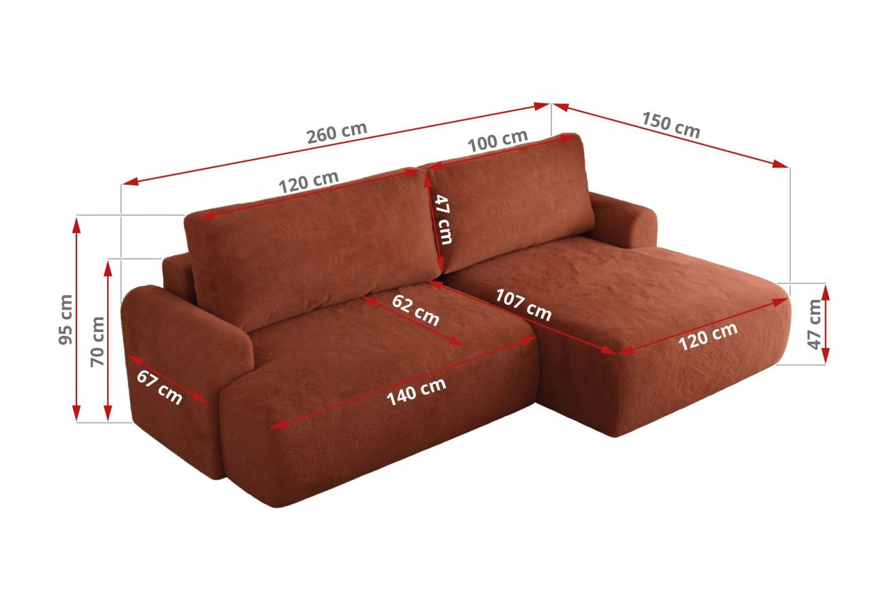 Narożnik TONO L - strona prawa - pomarańczowy, plusz