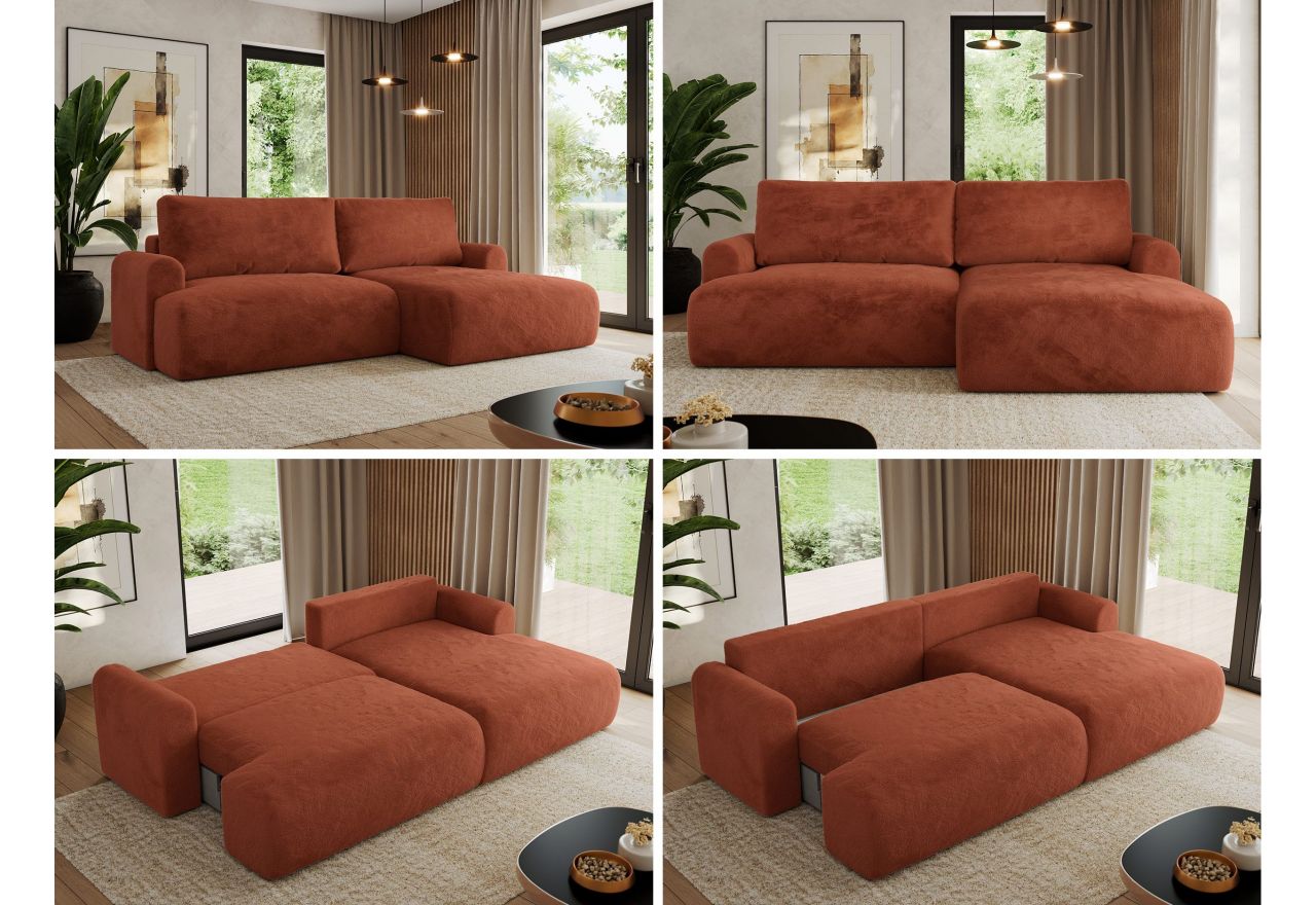 Narożnik TONO L - strona prawa - pomarańczowy, plusz