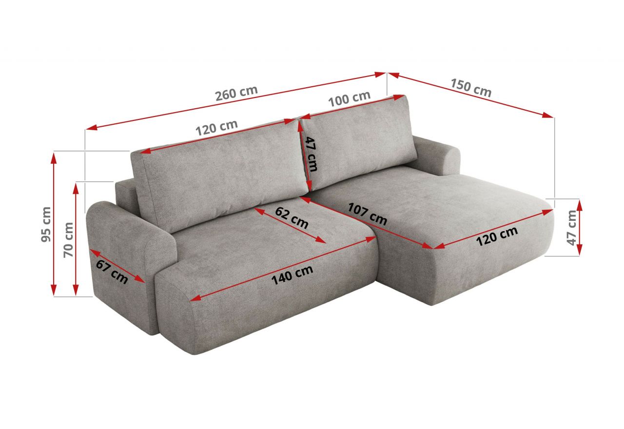 Narożnik TONO L - strona prawa - jasnoszary, struktura