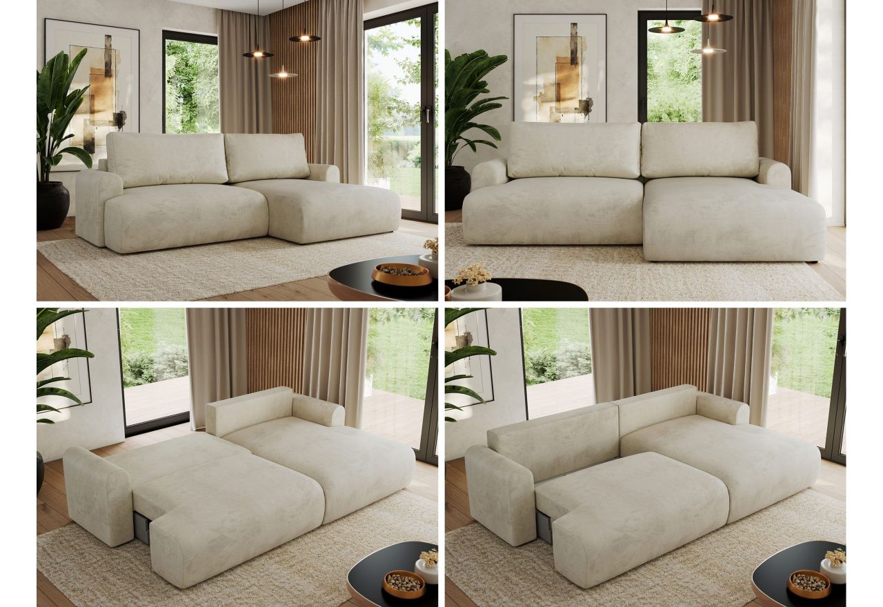 Narożnik TONO L - strona prawa - kremowy, welvet