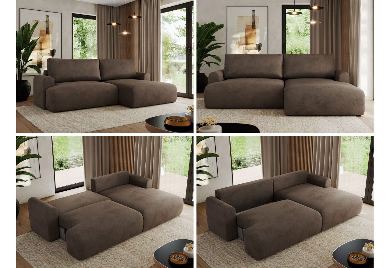 Narożnik TONO L - strona prawa - brązowy, welvet