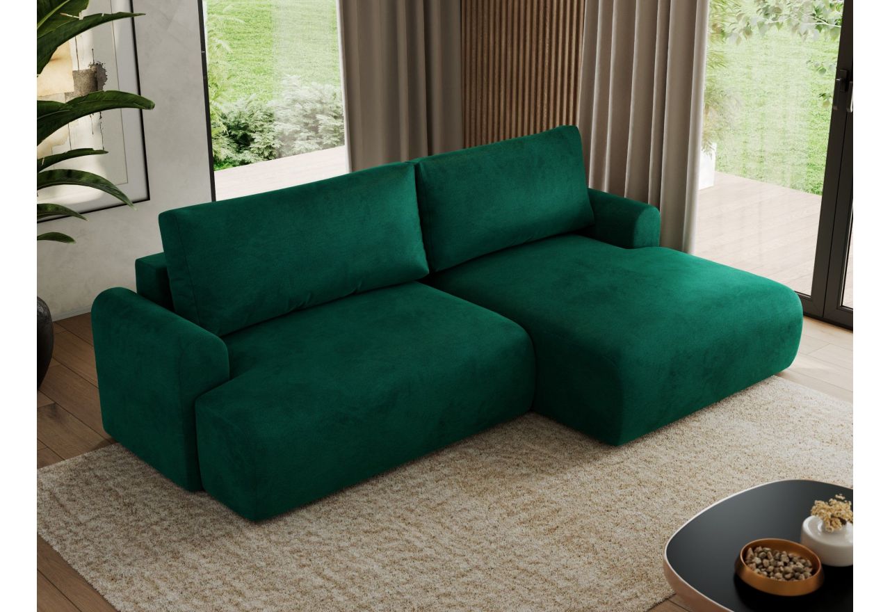 Narożnik TONO L - strona prawa - ciemnozielony, welvet