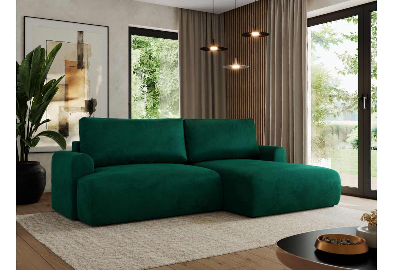 Narożnik TONO L - strona prawa - ciemnozielony, welvet