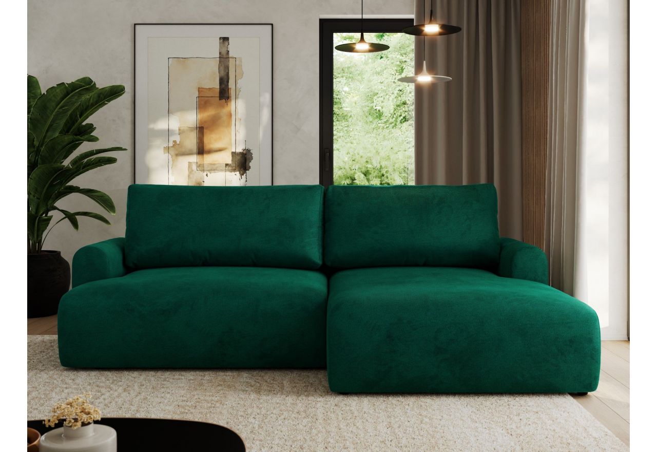 Narożnik TONO L - strona prawa - ciemnozielony, welvet