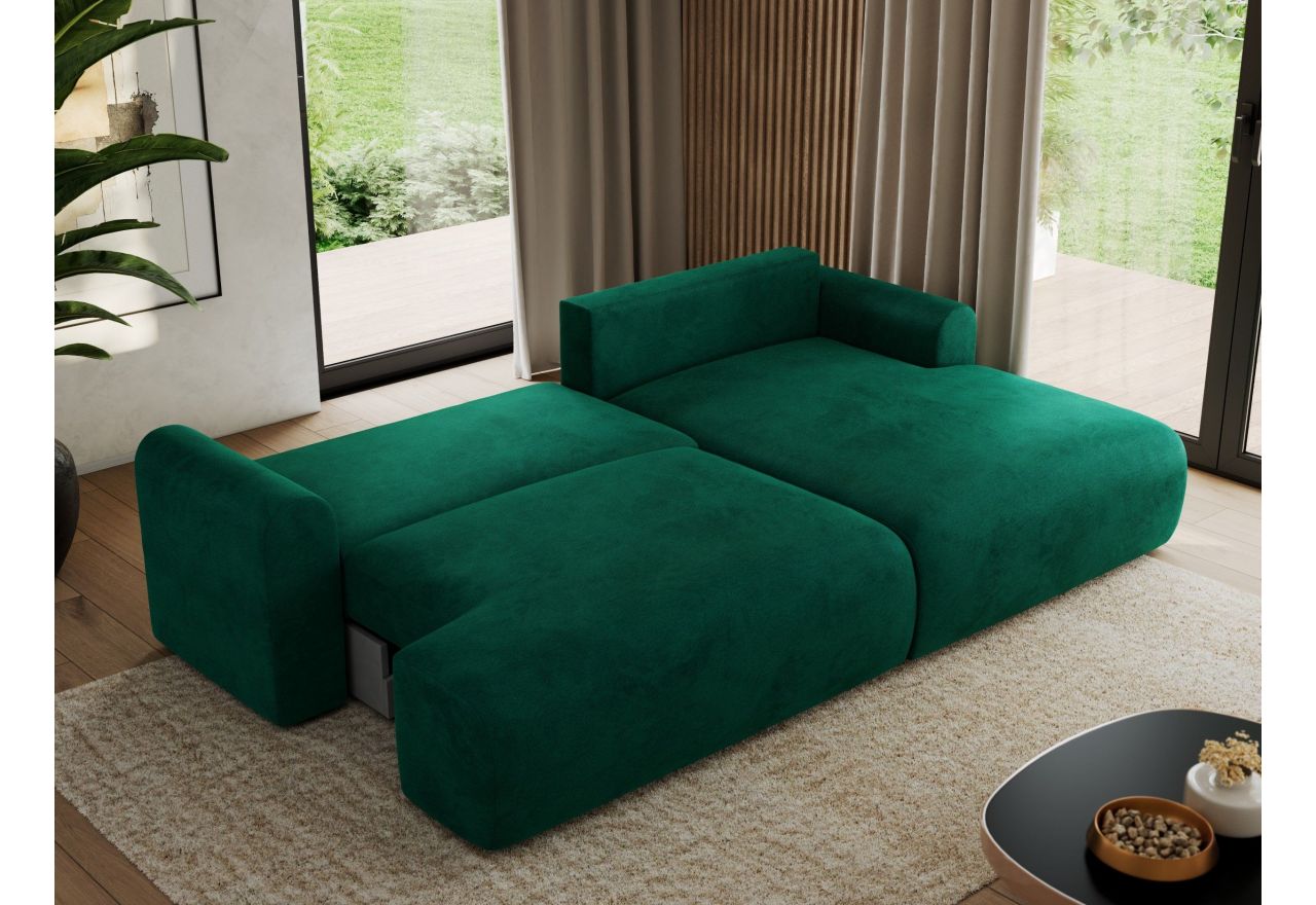 Narożnik TONO L - strona prawa - ciemnozielony, welvet