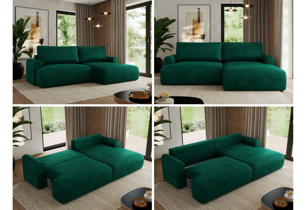 Narożnik TONO L - strona prawa - ciemnozielony, welvet