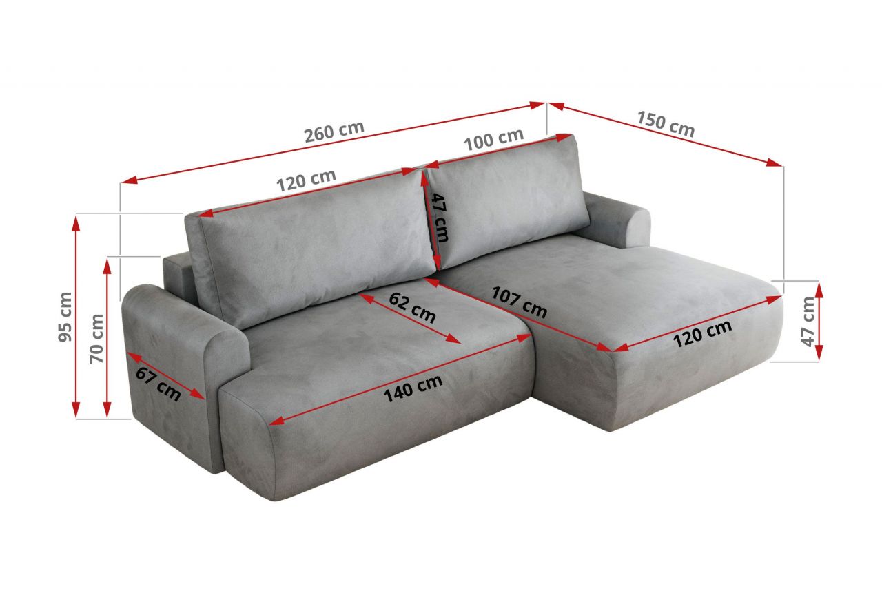 Narożnik TONO L - strona prawa - jasnoszary, welvet