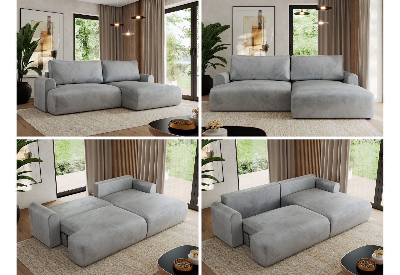 Narożnik TONO L - strona prawa - jasnoszary, welvet