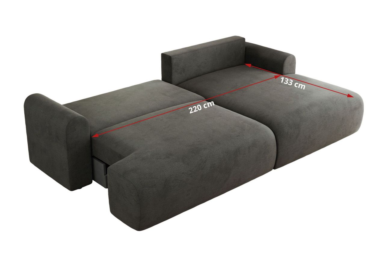 Narożnik TONO L - strona prawa - ciemnoszary, welvet