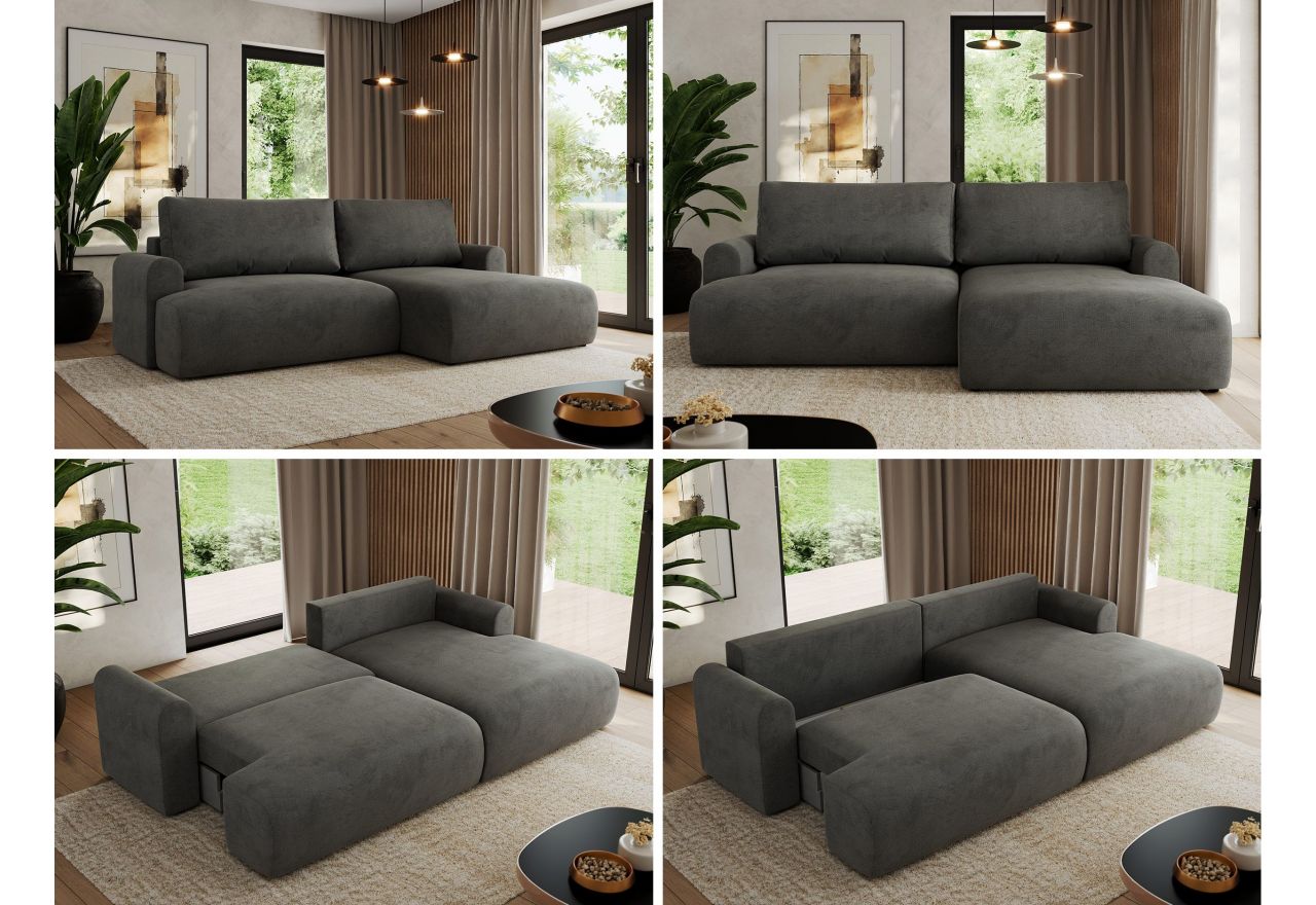 Narożnik TONO L - strona prawa - ciemnoszary, welvet