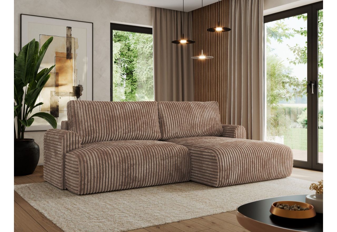 Narożnik TONO L - strona prawa - brązowy, sztruks