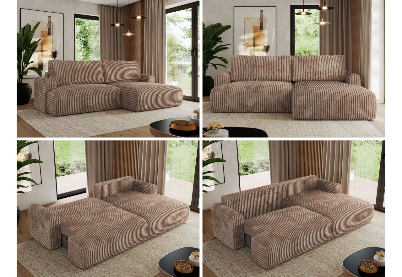 Narożnik TONO L - strona prawa - brązowy, sztruks