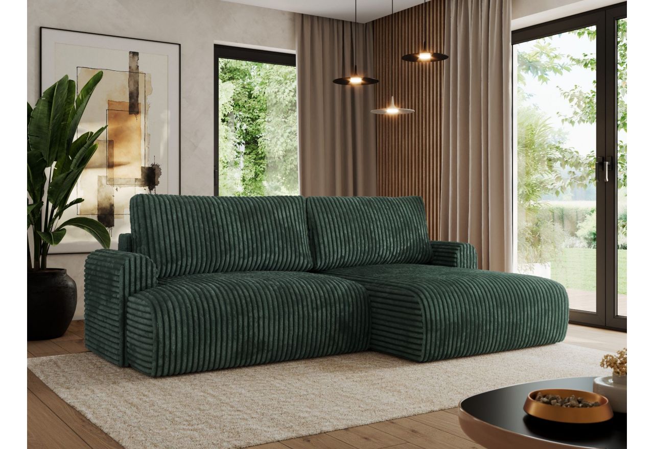 Narożnik TONO L - strona prawa - zielony, sztruks