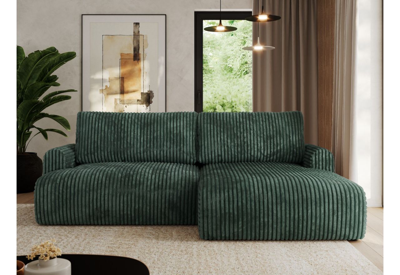 Narożnik TONO L - strona prawa - zielony, sztruks