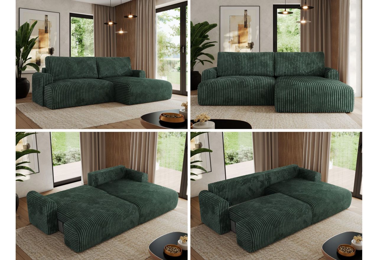 Narożnik TONO L - strona prawa - zielony, sztruks