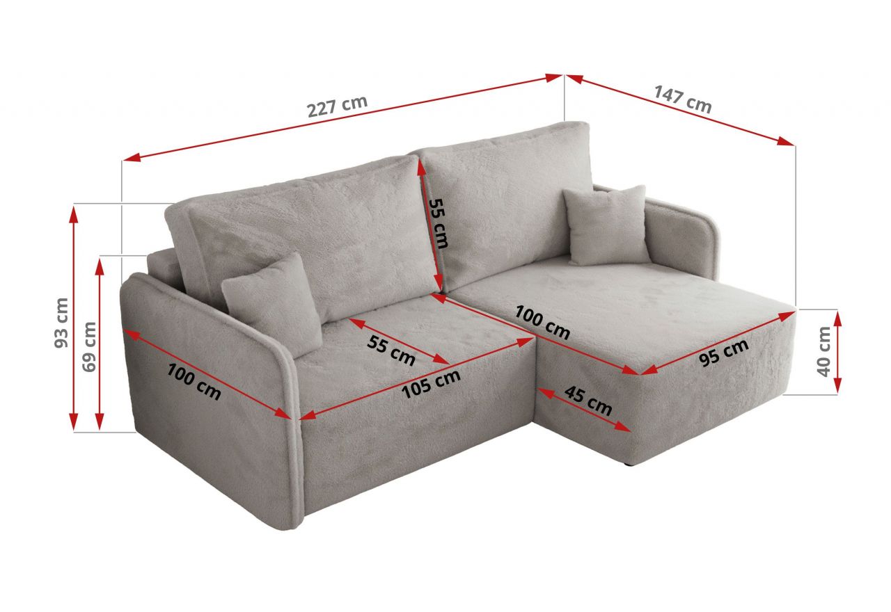 Narożnik MESTO L - strona prawa - jasnoszary, plusz