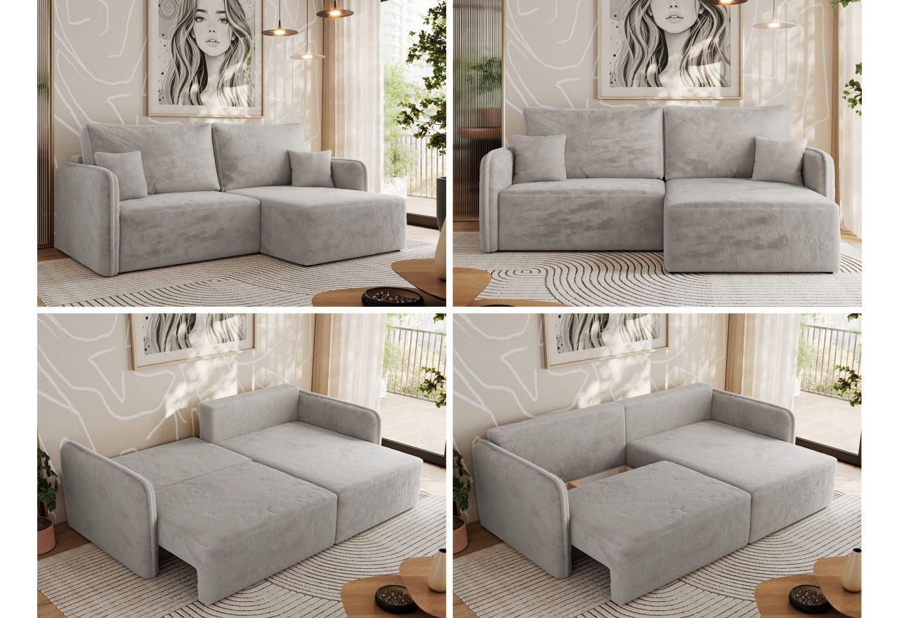 Narożnik MESTO L - strona prawa - jasnoszary, plusz