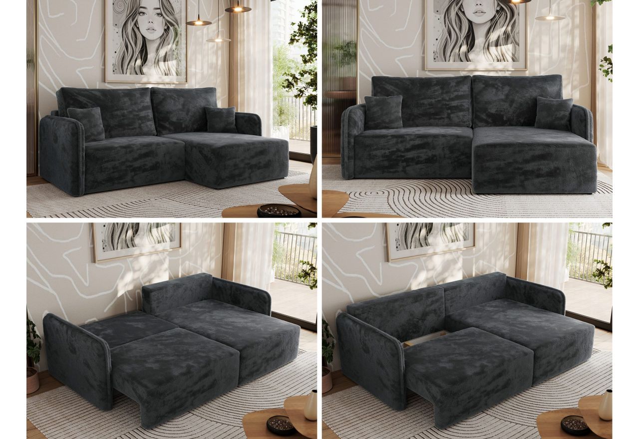 Narożnik MESTO L - strona prawa - ciemnoszary, plusz