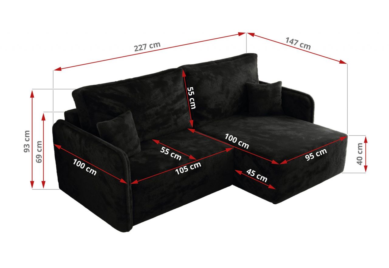 Narożnik MESTO L - strona prawa - czarny, plusz