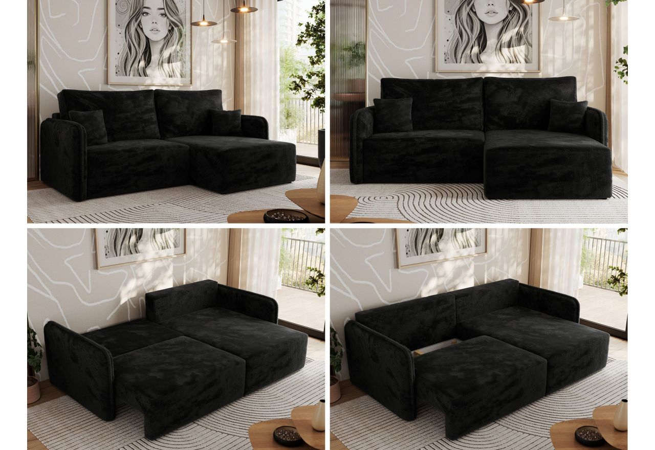 Narożnik MESTO L - strona prawa - czarny, plusz