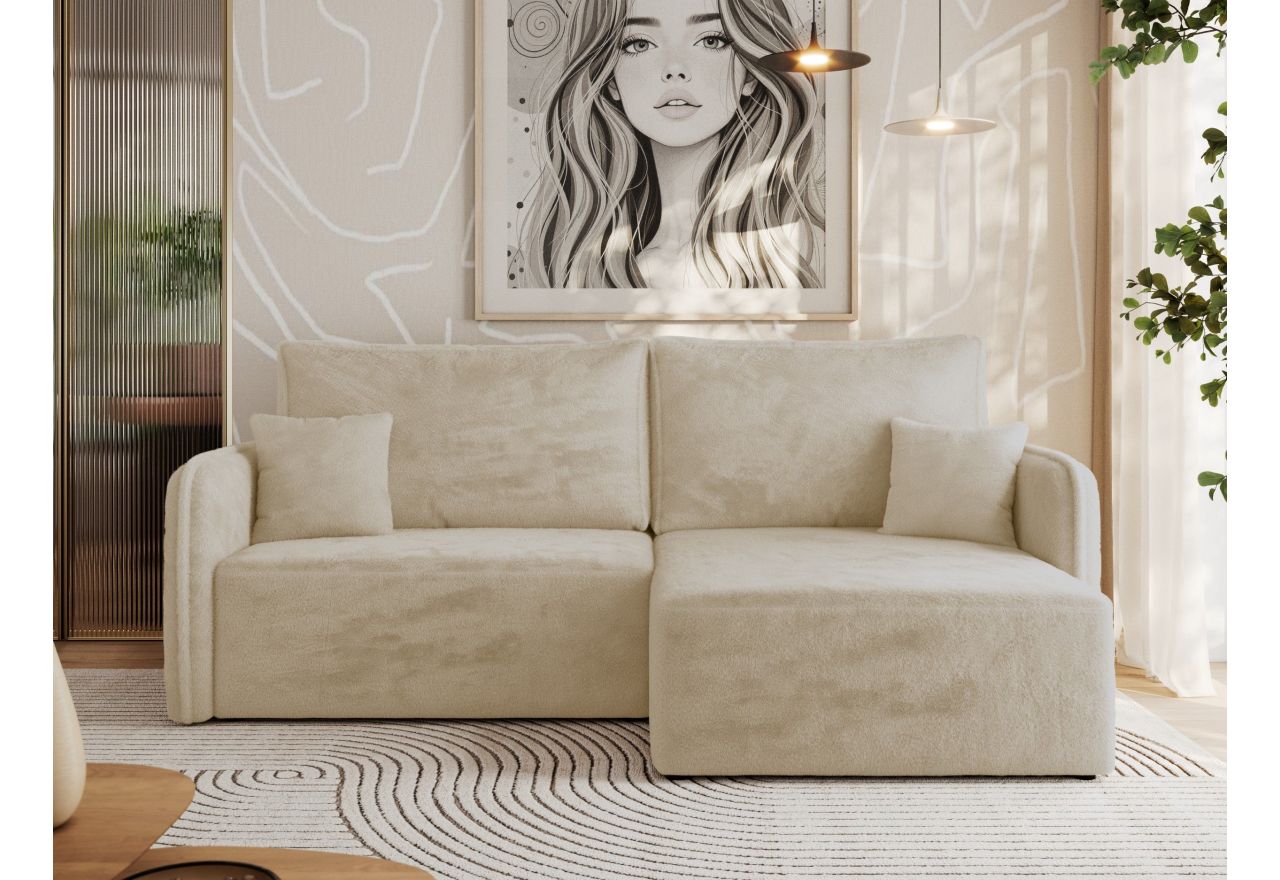 Narożnik MESTO L - strona prawa - kremowy, plusz