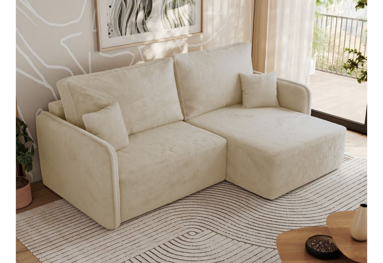 Narożnik MESTO L - strona prawa - kremowy, plusz