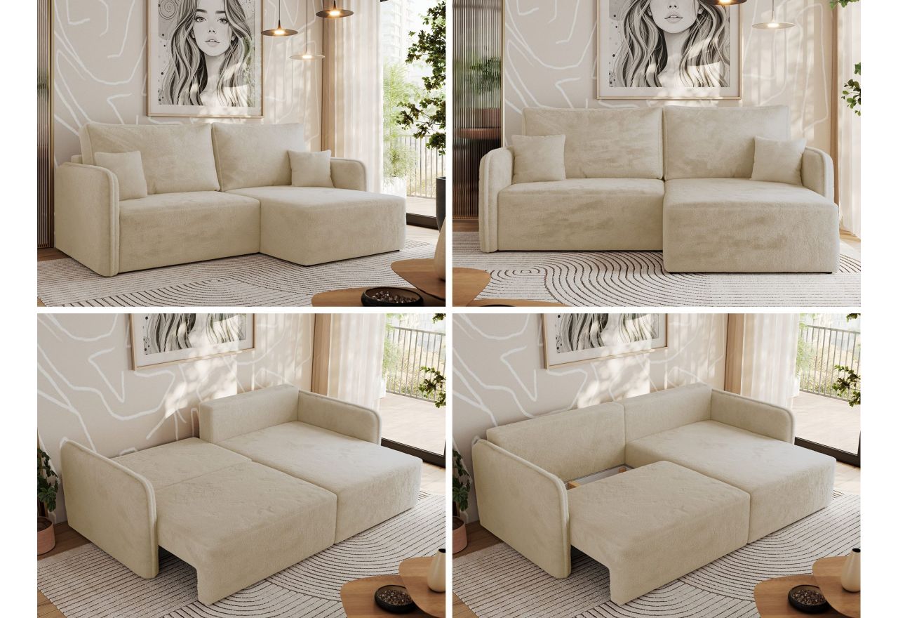 Narożnik MESTO L - strona prawa - kremowy, plusz