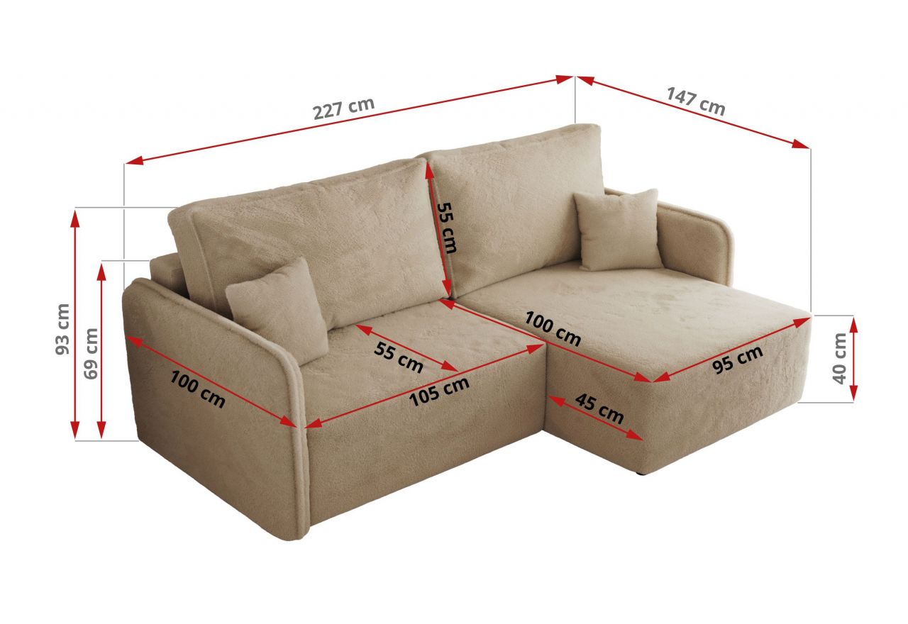 Narożnik MESTO L - strona prawa - beżowy, plusz