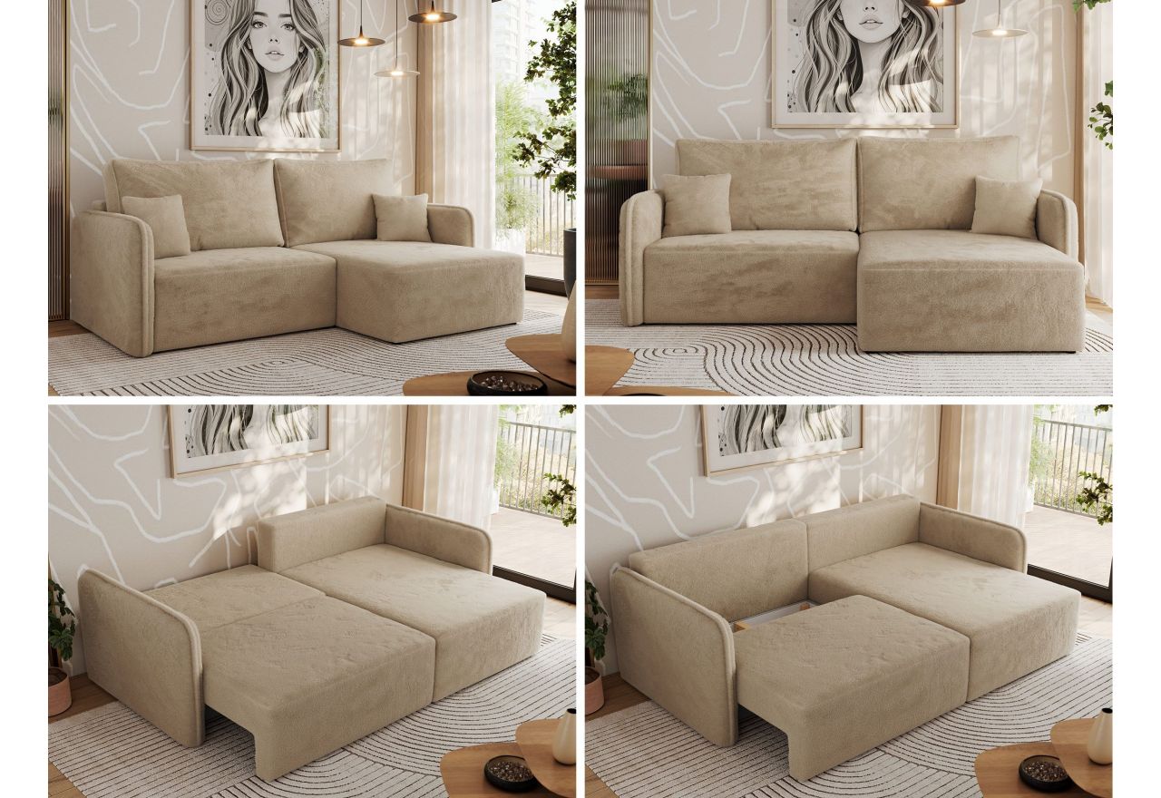 Narożnik MESTO L - strona prawa - beżowy, plusz