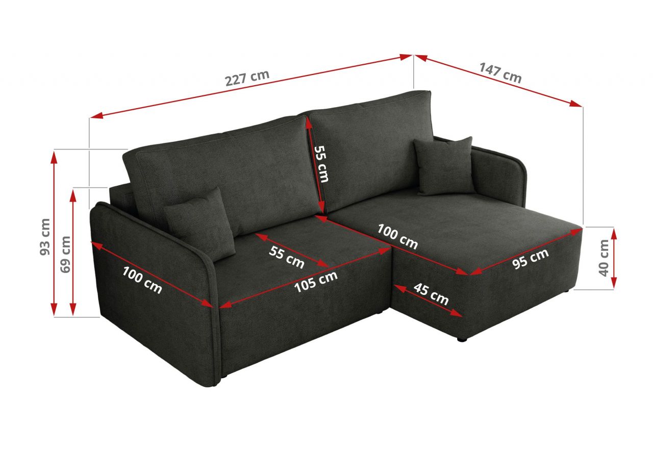 Narożnik MESTO L - strona prawa - ciemnoszary, struktura