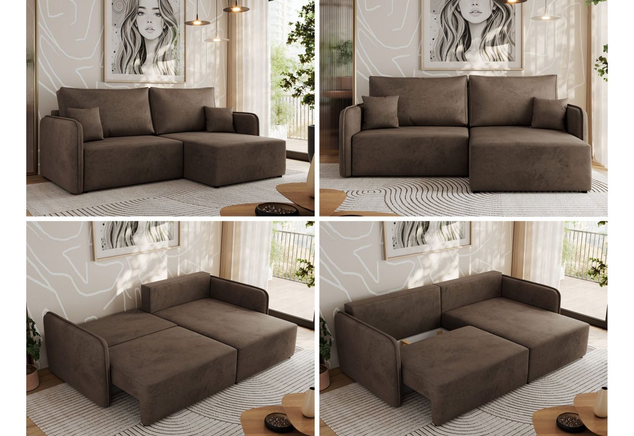 Narożnik MESTO L - strona prawa - brązowy, welvet