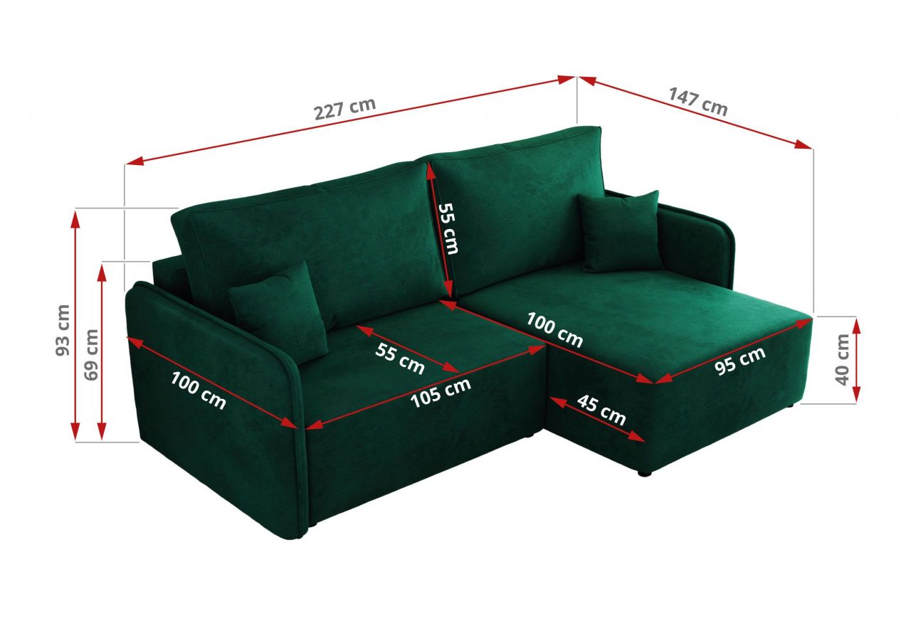 Narożnik MESTO L - strona prawa - ciemnozielony, welvet