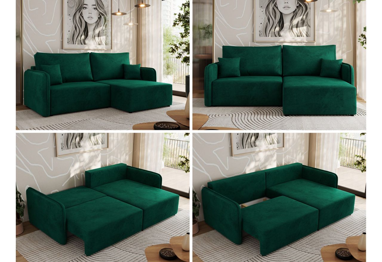 Narożnik MESTO L - strona prawa - ciemnozielony, welvet