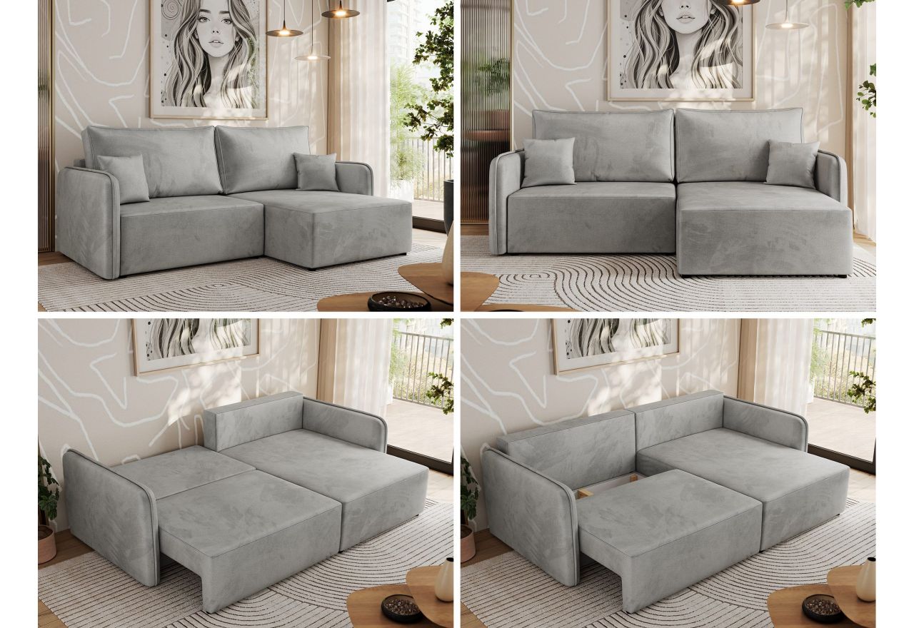 Narożnik MESTO L - strona prawa - jasnoszary, welvet