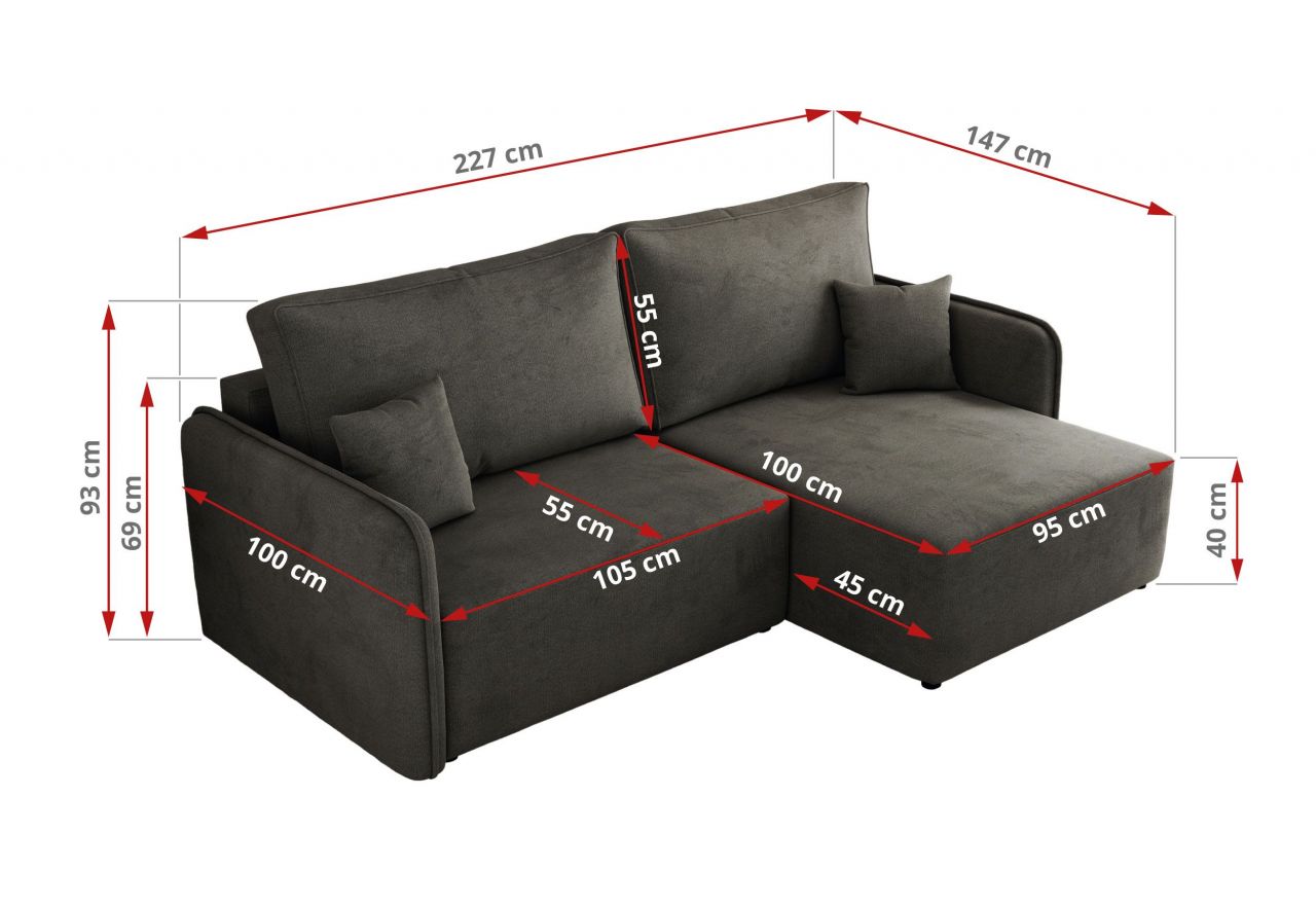 Narożnik MESTO L - strona prawa - ciemnoszary, welvet