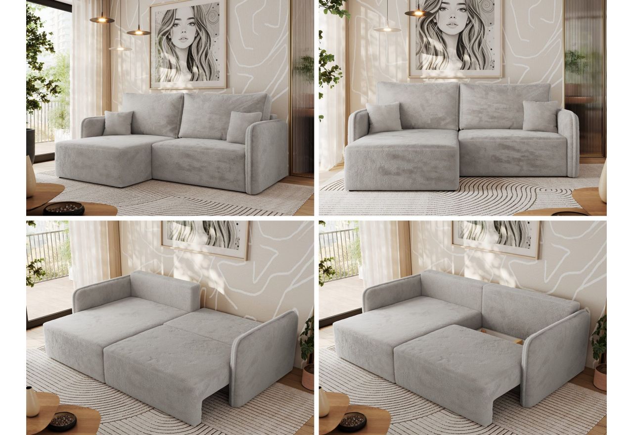 Narożnik MESTO L - strona lewa - jasnoszary, plusz