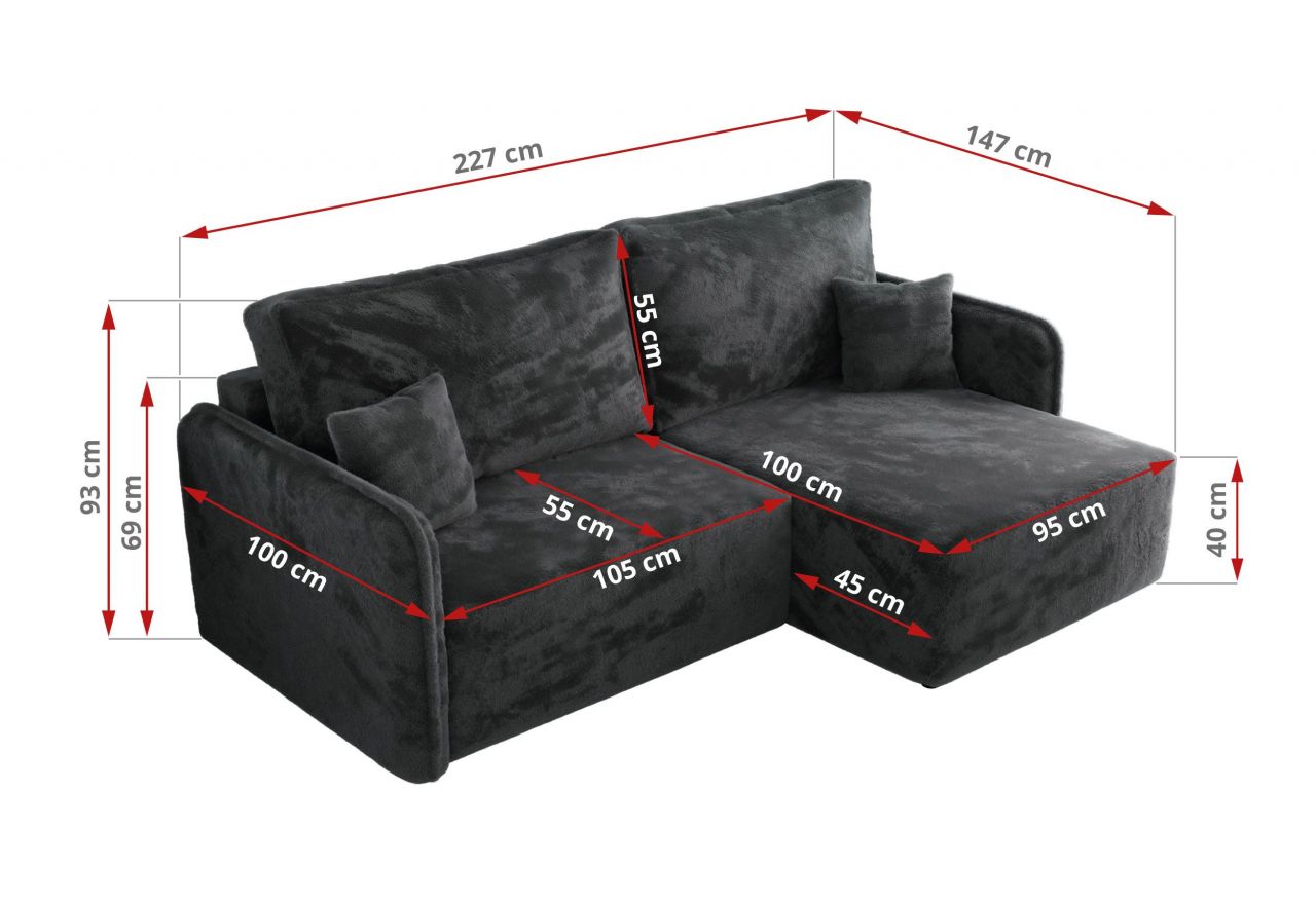 Narożnik MESTO L - strona lewa - ciemnoszary, plusz