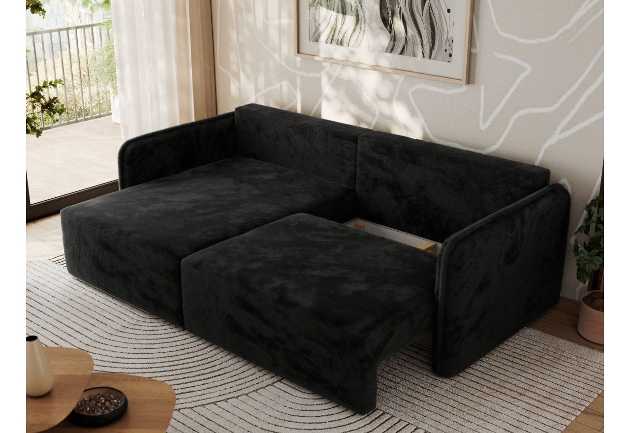 Narożnik MESTO L - strona lewa - czarny, plusz