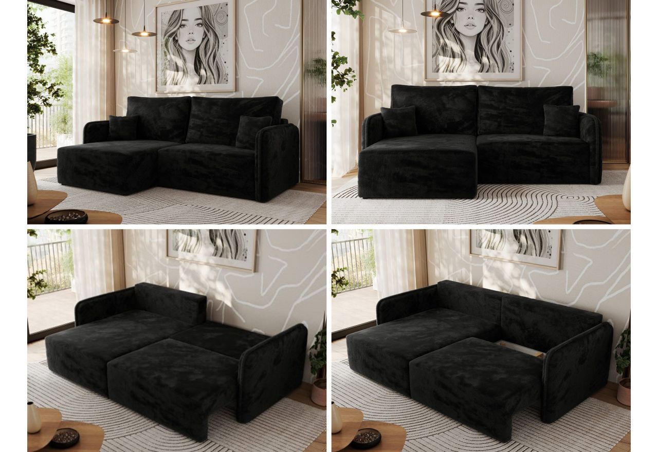 Narożnik MESTO L - strona lewa - czarny, plusz