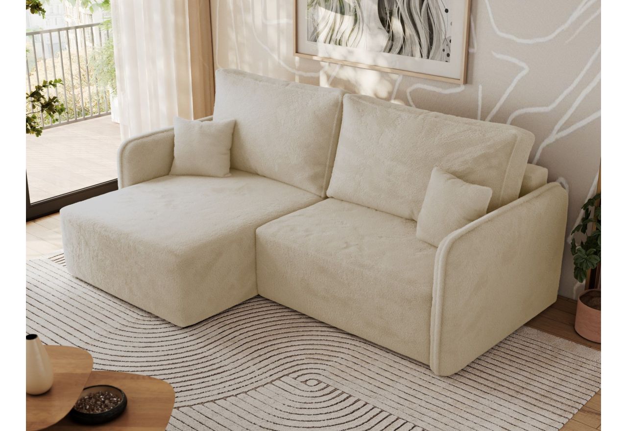 Narożnik MESTO L - strona lewa - kremowy, plusz