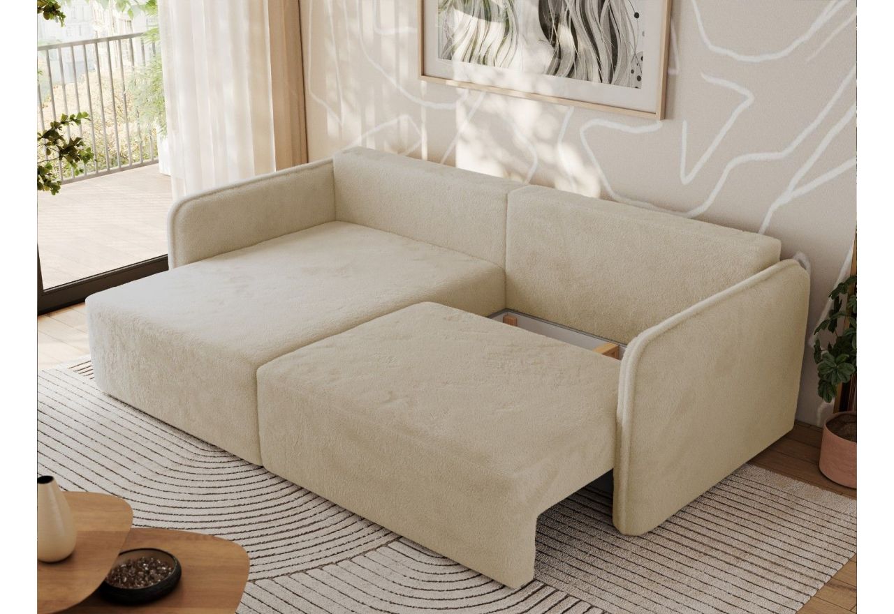 Narożnik MESTO L - strona lewa - kremowy, plusz