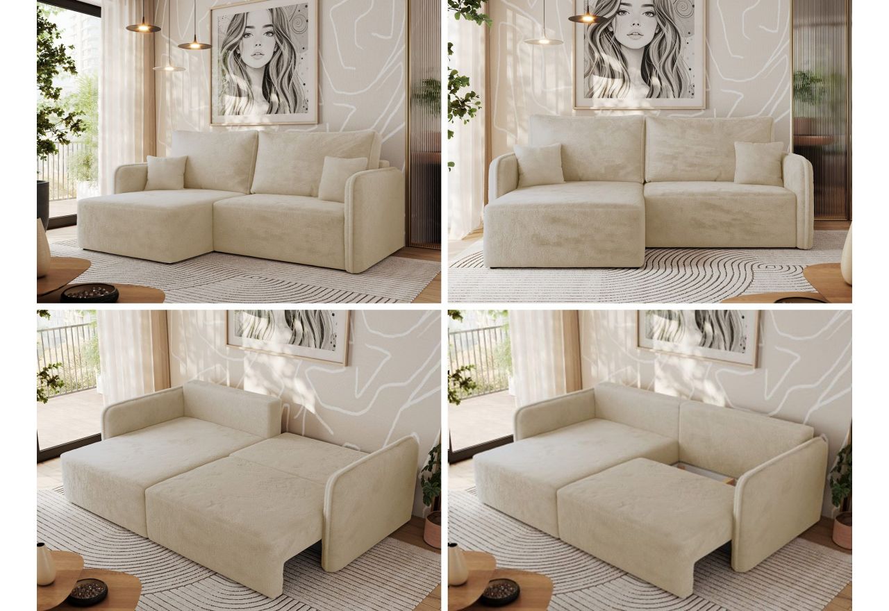 Narożnik MESTO L - strona lewa - kremowy, plusz