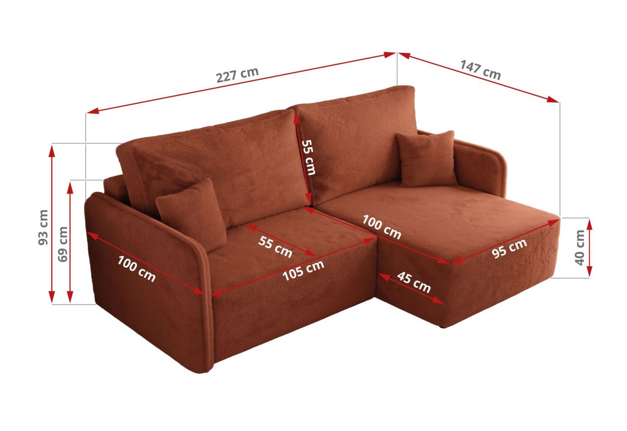 Narożnik MESTO L - strona lewa - pomarańczowy, plusz