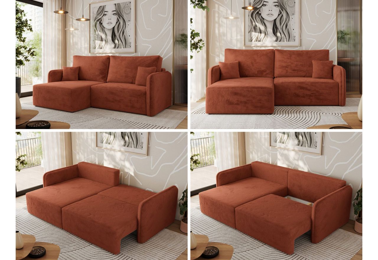 Narożnik MESTO L - strona lewa - pomarańczowy, plusz